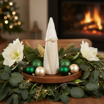 Article Figurine de Noël en céramique - Lutin décoratif - 22 cm - Blanc et naturel