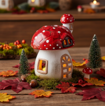 Article Décoration maison champignon en céramique rouge et blanche 21 cm pour bougie chauffe-plat
