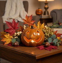 Article Citrouille décorative en céramique LED orange 10 cm pour Halloween