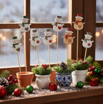 Article Lot de 12 piques en bois avec motif bonhomme de neige pour décorations florales, 31 cm
