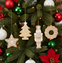Article Décorations de Noël en plastique 6 cm, forme Lebkuchen, lot de 4 : étoile, sapin, casse-noisette, couronne