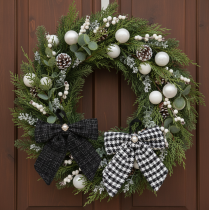 Article Lot de 2 nœuds en tissu à carreaux avec broche et attache, 24 cm, noir et blanc