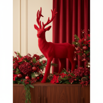 Article Grande figurine cerf debout 85 cm rouge en plastique floqué pour décoration intérieure