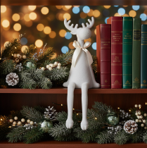 Article Figurine de Noël en forme de renne, 54 cm, plastique floqué, gris clair, siège de bord