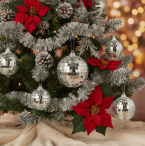 Article Boules de Noël miroir argenté 7 cm avec cordon - Lot de 6