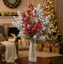 Article Branche artificielle de cynorrhodon avec baies brillantes rouges 62 cm pour décoration intérieure