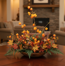 Article Branche artificielle de Physalis avec fleurs 95 cm en plastique et tissu orange