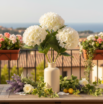 Article Hortensia artificielle sur tige 60 cm en tissu crème