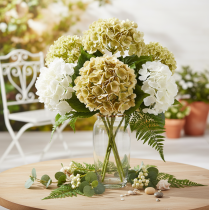 Article Hortensia artificielle avec tige longue et feuilles 60 cm crème-vert