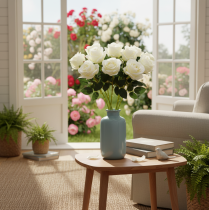 Article Roses artificielles blanches, longues tiges, 62 cm, 12 pièces