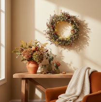 Article Krantz décoratif en eucalyptus artificiel rond 45 cm pour automne