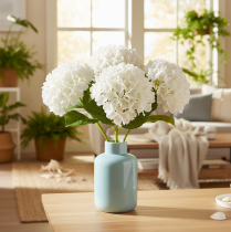 Article Hortensia artificielle blanche sur tige longue 48 cm en plastique