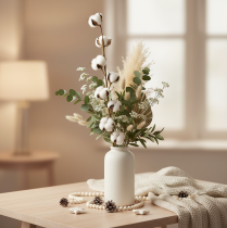 Article Branche de coton artificielle avec 8 vraies fleurs, 78 cm