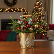 Article Seau décoratif en métal doré avec motif sapin Ø12cm H11,5cm