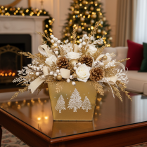 Article Pots décoratif en métal motif sapin scintillant 18 cm doré