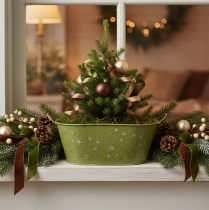 Article Coupe ovale en métal vert avec étoiles et poignées 31×16cm H12,5cm