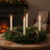 Article Set de 4 Bougies LED avec Timer en Cire Rainurée Crème 24,5 cm