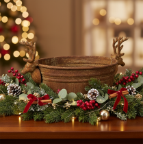 Article Bol décoratif ovale en forme de tête de renne, couleur rouille, style rustique, 41 cm