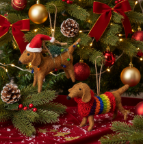 Article Dachshunds décoratifs en feutrine pour sapin de Noël, 16 cm, lot de 2