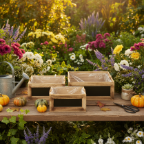 Article Ensemble de caisses en bois avec tableau noir et inserts – 3 tailles (30 cm, 25 cm, 21 cm)