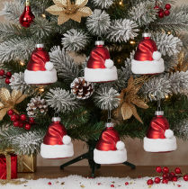 Article Boules de Noël en Verre Chapeau de Père Noël 8 cm Rouge et Blanc par 6