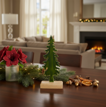 Article Sapin décoratif en métal sur base en bois 26 cm