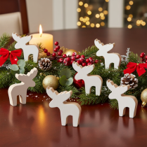 Article Figurines élan décoratives en bois 6 cm blanches - Lot de 8