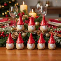 Article Lot de 6 figurines mini lutins en bois, décoration de table, 10 cm, rouge et blanc, Fliegenpilz