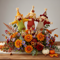Article Figurine décorative épouvantail sur bâton en tissu et paille 60 cm