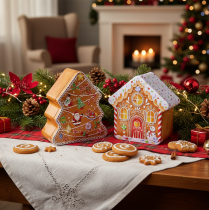 Article Boîtes en métal design sapin et maison en pain d'épices 14 cm et 13 cm, set de 2