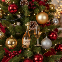 Article Set de suspensions de Noël en verre - Bouteille et flûte de champagne, 14cm, couleur dorée