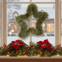 Article Étoiles décoratives en fausse fourrure avec cordon naturel 21 cm vert, set de 4 pour fenêtres et portes