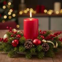 Article Bougie cylindrique rouge en cire naturelle PURE 13 cm
