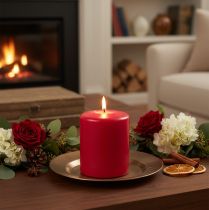 Article Bougie en cire naturelle rouge 9 cm pour une ambiance cosy