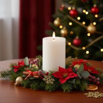 Article Bougie LED blanche en cire véritable Ø7 cm H16 cm avec flamme vacillante et minuterie