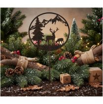 Article Décoration extérieure en métal - Motif cerfs et sapin - 100 cm