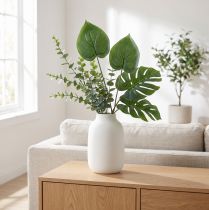Article Philodendron artificiel avec deux feuilles en cœur, 48 cm, vert foncé