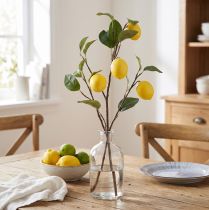 Article Branche Décorative Citron Artificiel avec 3 Citrons Jaunes 65 cm