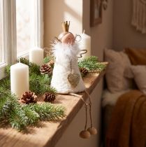 Article Figurine ange assis déco de Noël en bois et métal blanc H12cm