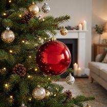 Article Boule de Noël rouge en plastique Ø20 cm