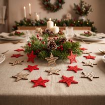 Article Étoiles décoratives en bois rouge et naturel à parsemer, 4 cm, 72 pièces