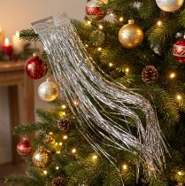 Article Lametta argenté pour décoration de Noël et fêtes, 50×40 cm, lot de 2
