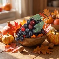 Article Grappe décorative en plastique noir et rouge avec feuilles vertes, 15 cm, Viana