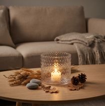 Article Photophore en verre transparent avec motifs ovales - Ø11,5 cm x H9,5 cm