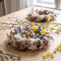 Article Couronne décorative en plumes naturelles Ø15cm – Lot de 4