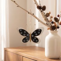Article Suspension Murale Papillon en Métal Noir, Blanc et Doré 15 cm