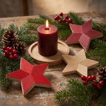 Article Étoiles décoratives en bois rainuré Rouge et Naturel 11 cm – Lot de 3