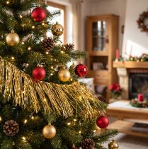 Article Tinsel Gold Sapin de Noël doré clair à suspendre L50cm