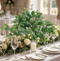 Article Branche de Faux Eucalyptus avec Fleurs Roses – Bouquet Décoratif 26 cm