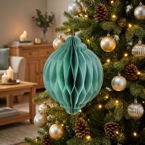 Article Boule décorative en papier turquoise en forme d'oignon Ø15cm H20cm